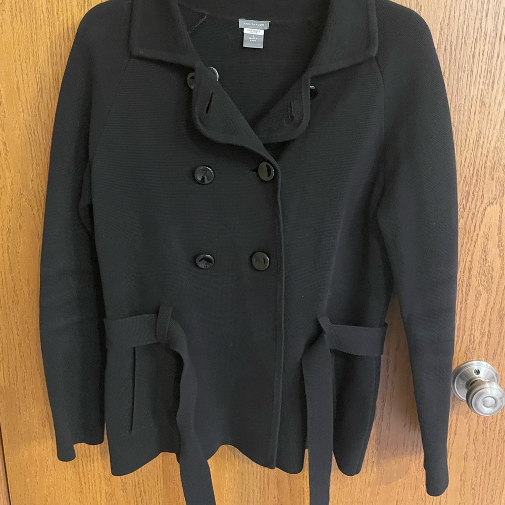 Ann Taylor Black Double-Breasted Sweater Jacket